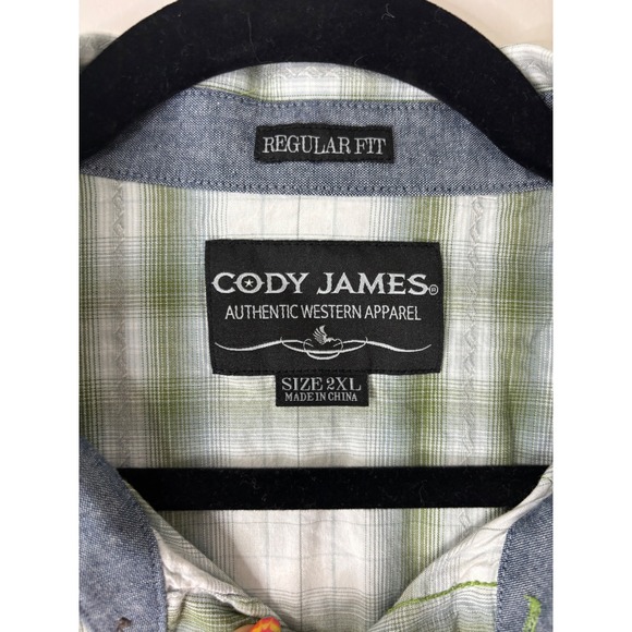 Cody James Mens Short Sleeve Plaid Western Shirt Size 2XL Green White‎ - Picture 3 of 7